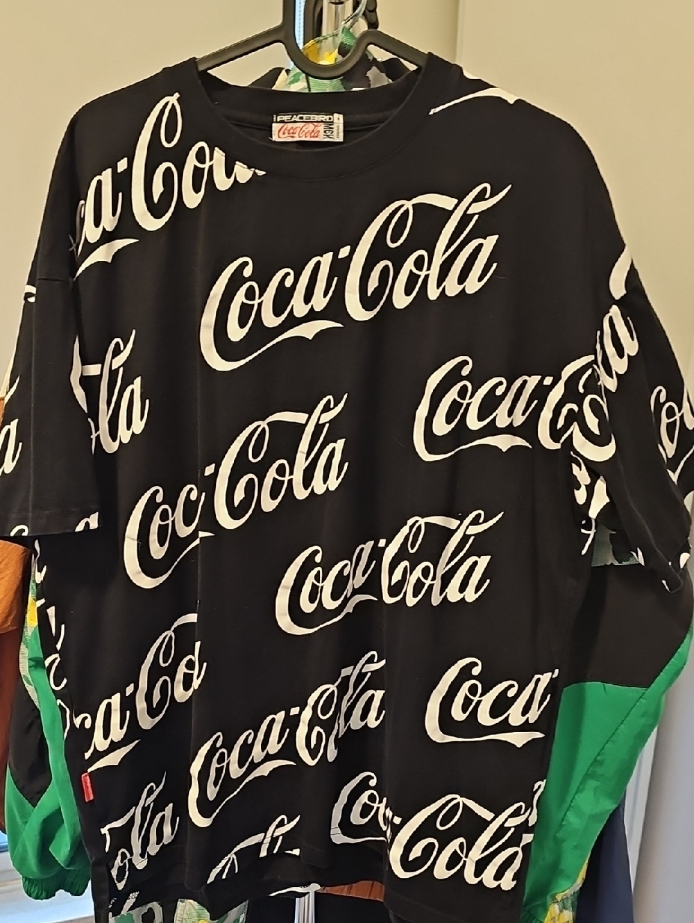 Coca Cola Black Tee with All-Over White Logo Print